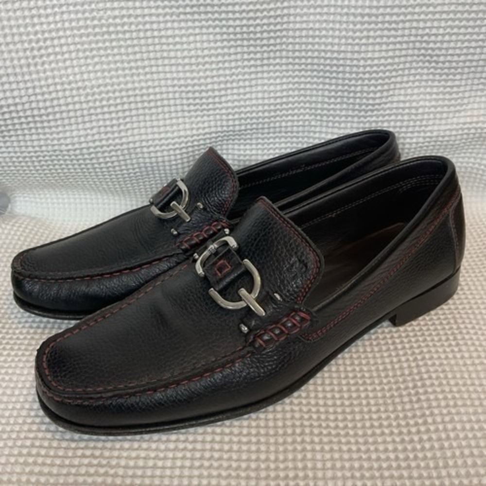 Donald Pliner Dacio Black Red Stitched Bit Loafers Shoes Men 10,5M Italy Leather
